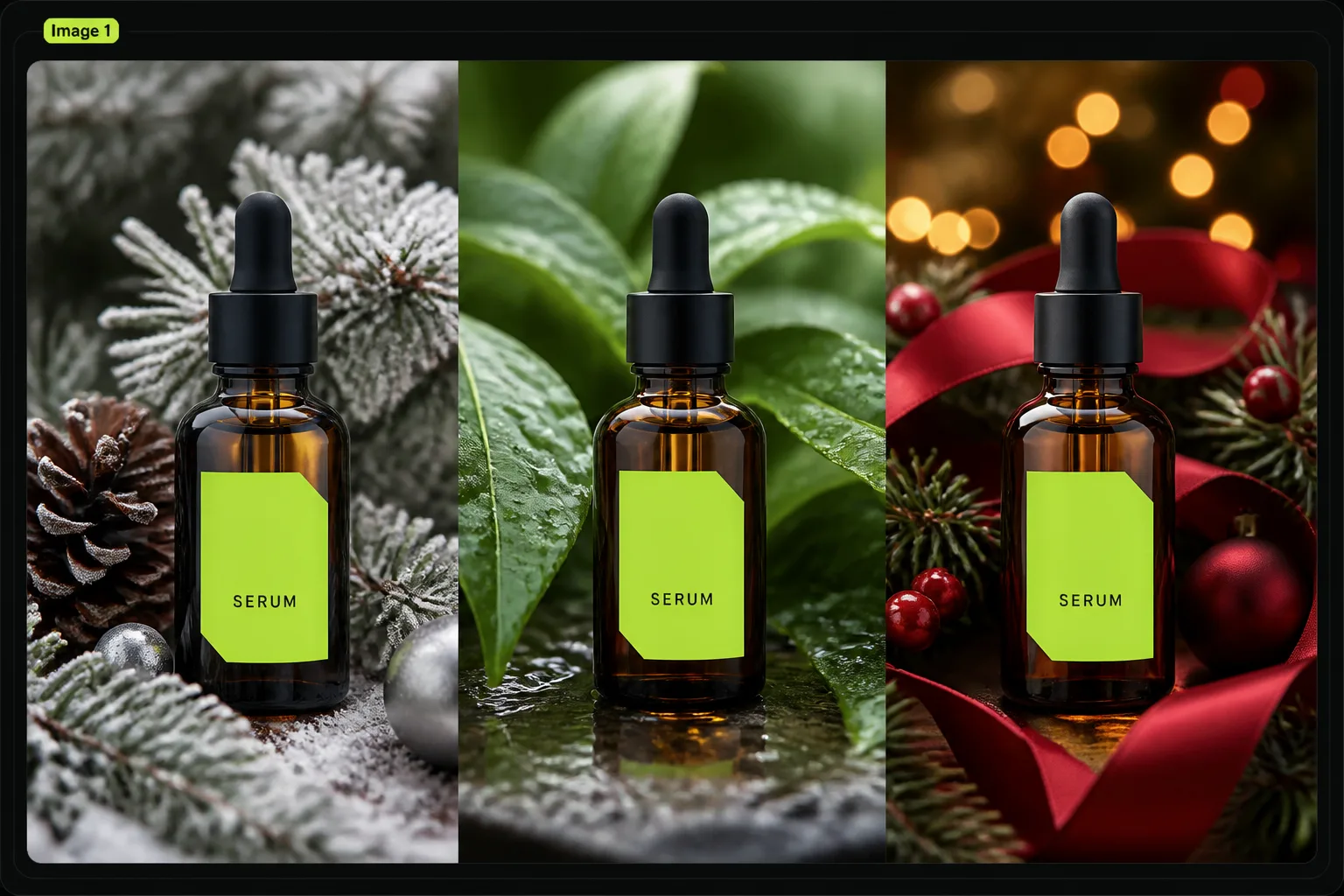 Seasonal product scene variants created with custom text prompts