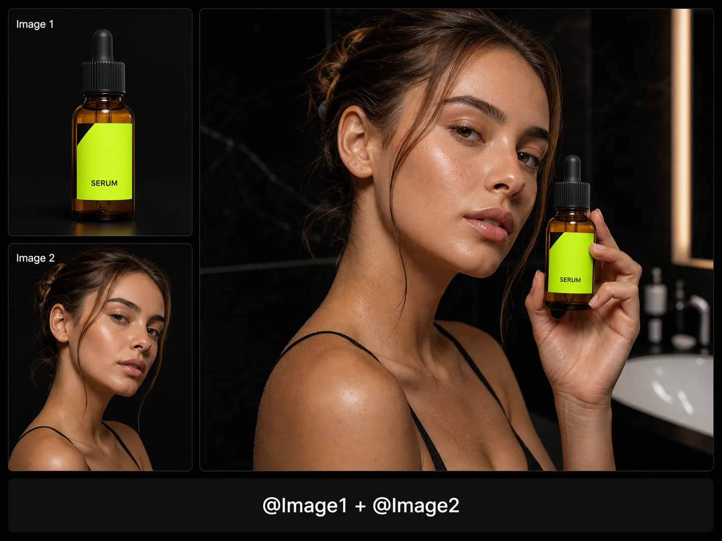 Social media ad visual featuring model holding product upload