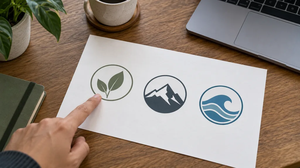 Laptop showing a sample logo file and finish options beside a blank cap