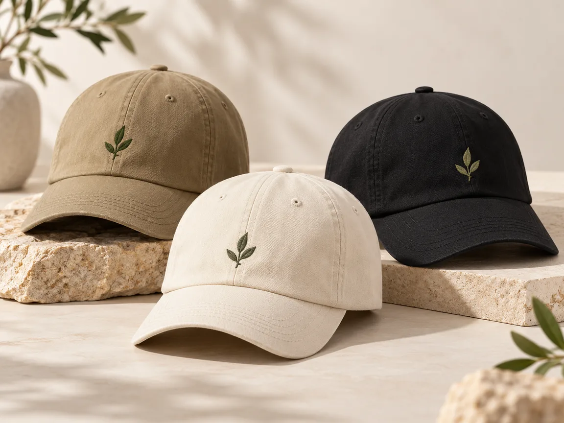 Unbranded blank baseball caps in several colors