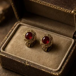 Pair of unbranded vintage clip-on earrings in an old jewelry box