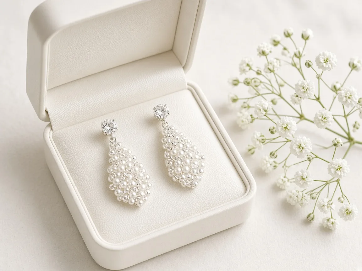 Unbranded pearl necklace and matching earrings in an open box