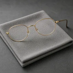Unbranded thin gold glasses on a lens cloth