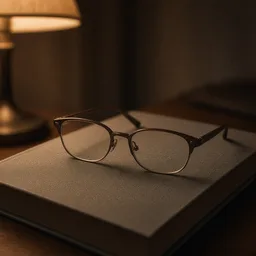 Unbranded reading glasses resting on a book