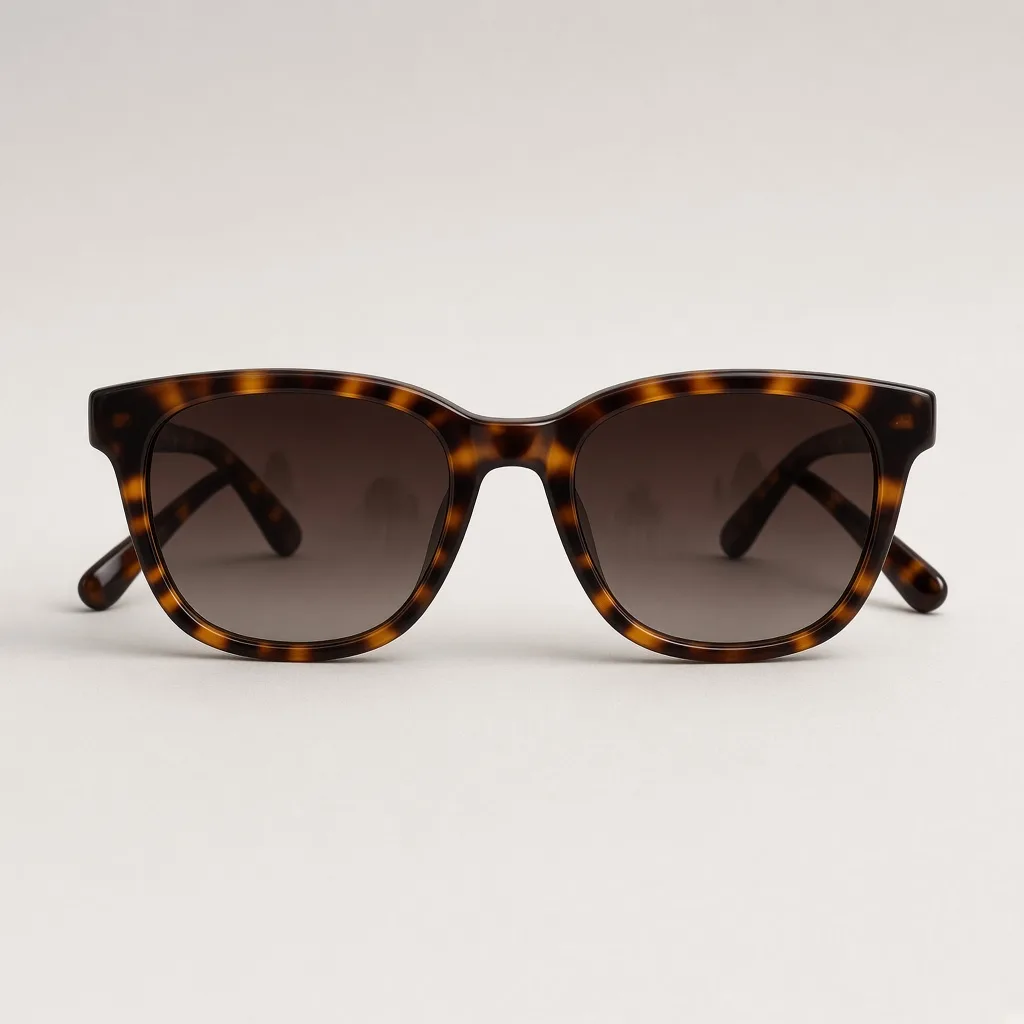 Unbranded tortoiseshell acetate sunglasses with brown gradient lenses on a light background