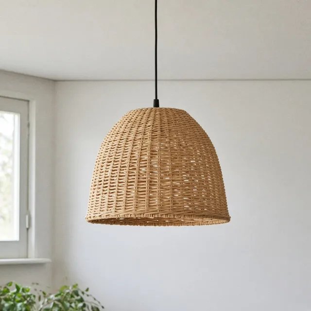 Unbranded rattan pendant lamp in a bright room
