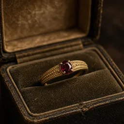Unbranded vintage gold ruby ring in an antique box