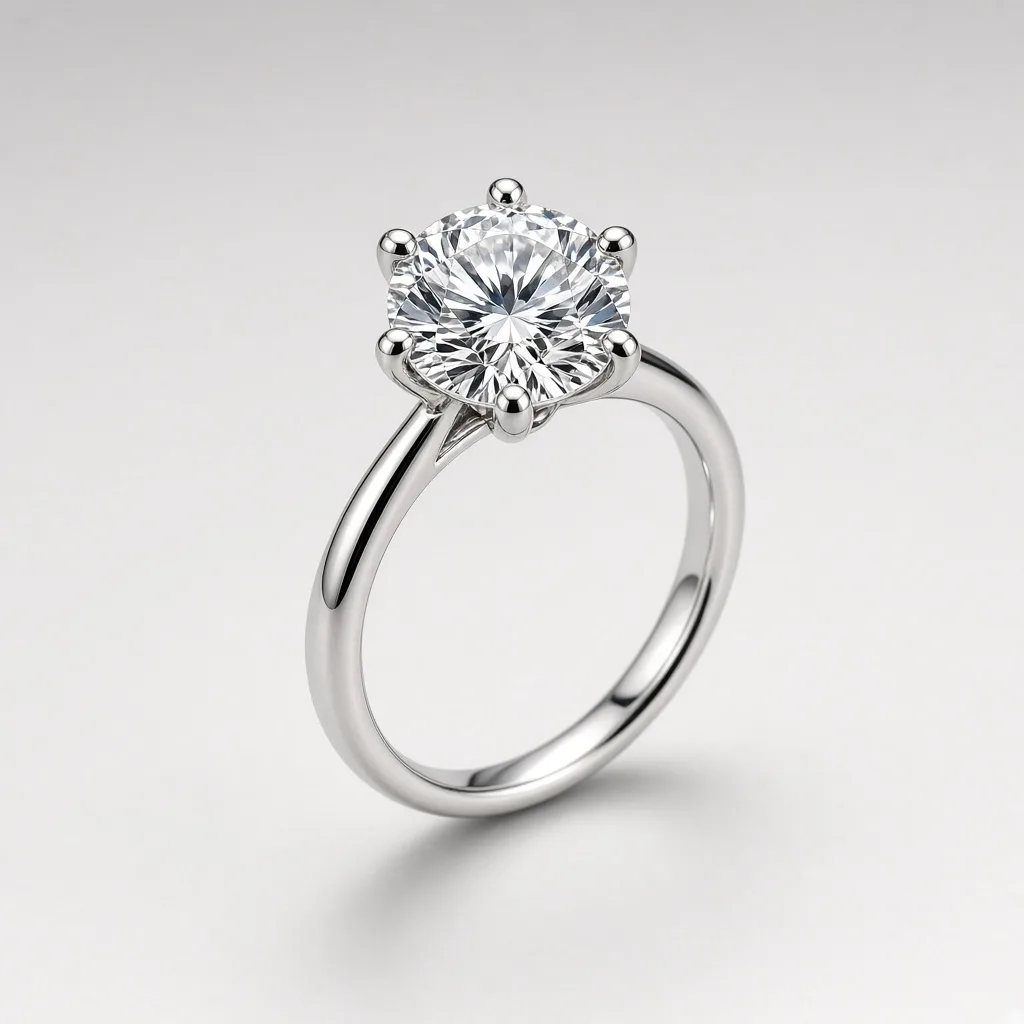 Unbranded platinum six-prong solitaire ring on a light grey background