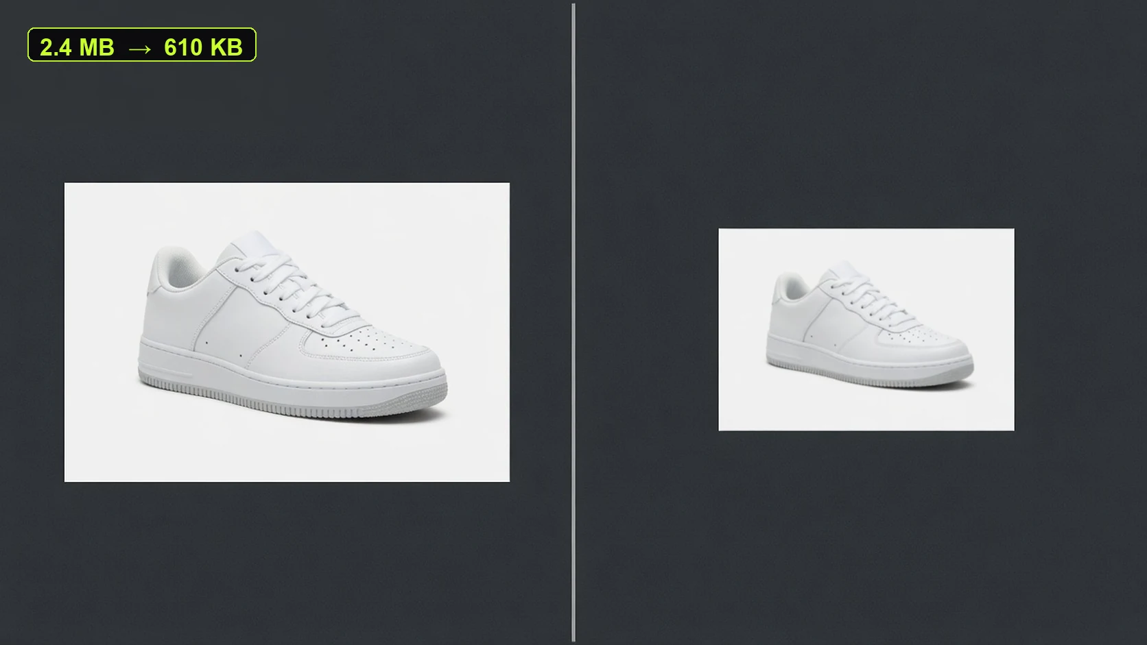 Before and after product image size comparison